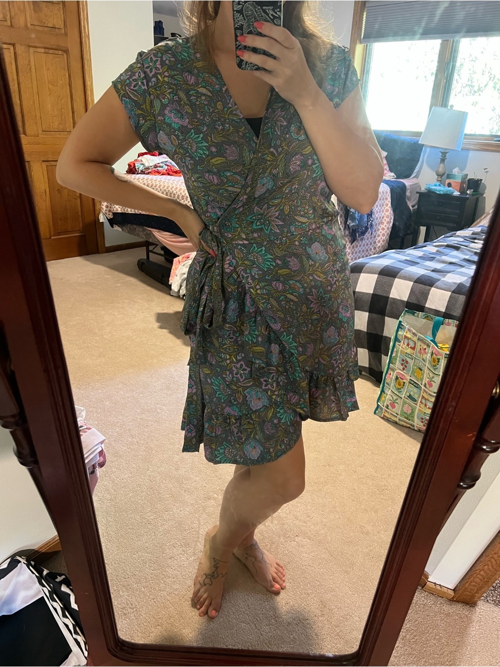 Aguas Blancas Ibiza Satin Floral Wrap Dress size small medium